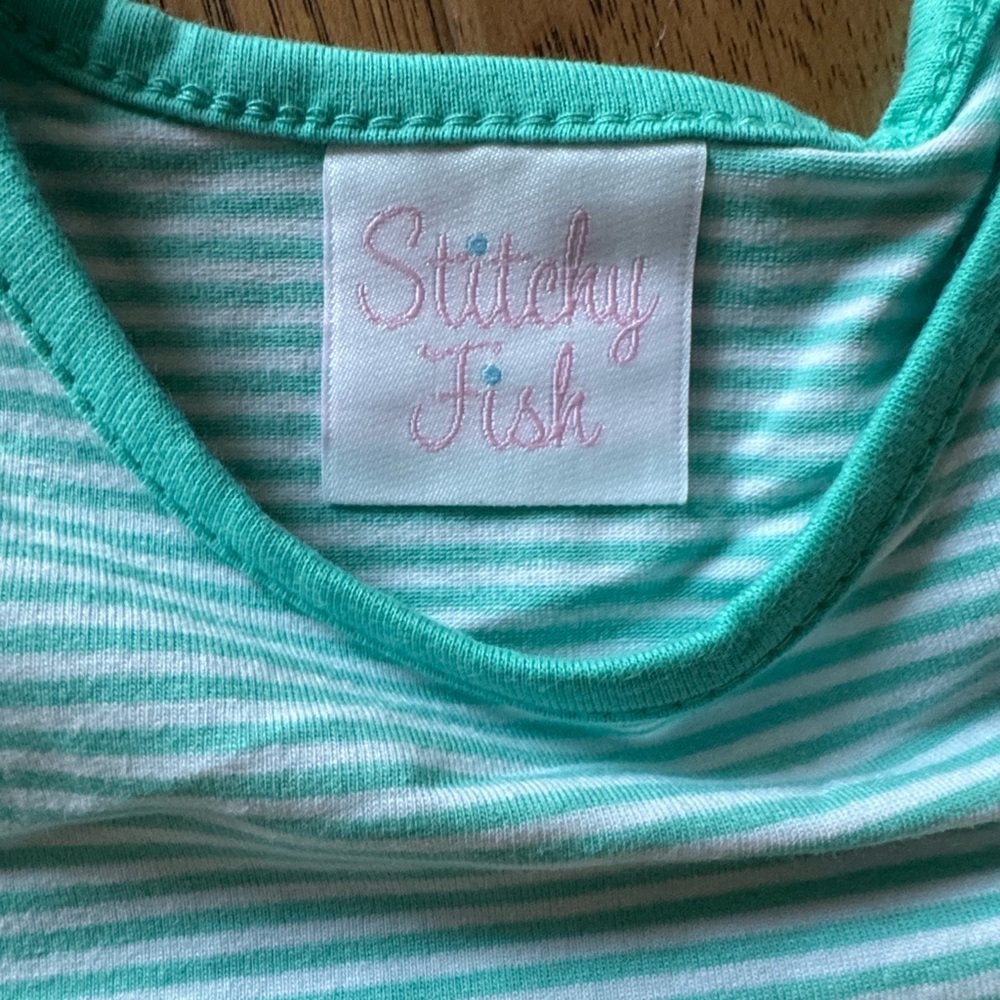 Stitchy Fish Mint to Be Ruffle Short Set, Green Stripe - Picture 2 of 13